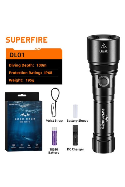 Bluejw مصباح غوص صناعي من سبائك الألومنيوم SUPERFIRE DL01 بقوة 1400 لومن، مقا...