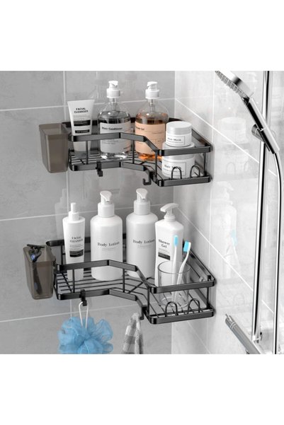 Generic Brand No Drill Bathroom Corner Shelf, Wall Mounted, Black