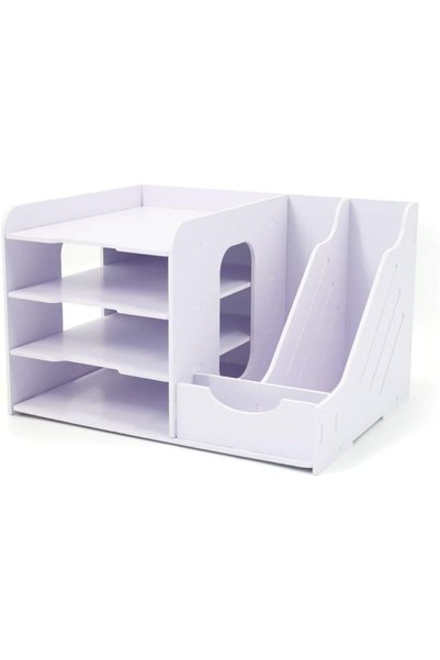 Generic Brand White Desktop File Organizer with 4 Vertical and Horizontal Sec...