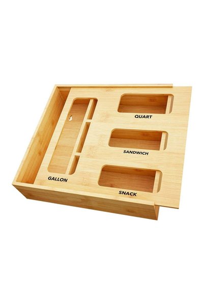 Arabest Storage Box, Bamboo Kitchen Drawer, Food Storage Bag Organizer with 4...