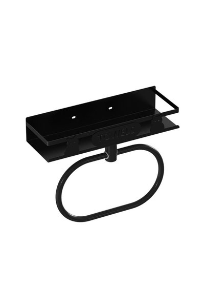 Generic Brand Black Wall Mounted Towel Rack with Storage Shelf
