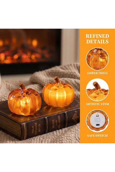 GGEROU 2Pcs Mini Halloween Pumpkin Lantern Battery Operated. Light up Pumpkin Table Lamp with LED Light for Halloween Indoor Outdoor Tabletop Decorations Props