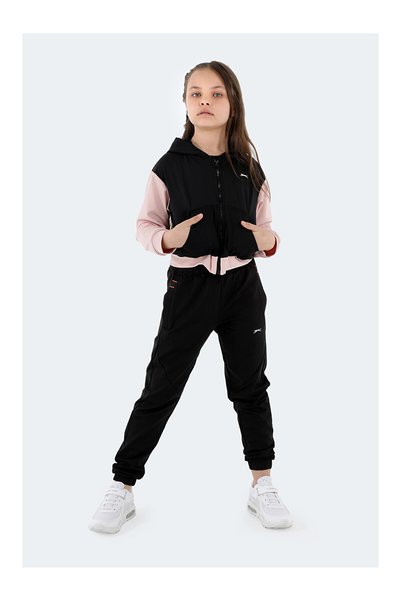 LC Waikiki سترة رياضية سوداء للفتيات من NEVAVM مع سحّاب أمامي من SLAZENGER