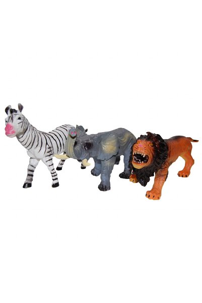 Generic Brand Set 3 figurine din cauciuc animale salbatice, Zebra/Elefant/Leu...