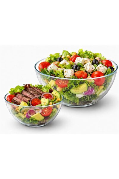 urevo 2-piece Glass Mixing Bowl Set, Round Glass Bowl, Glass Salad Bowl for K...