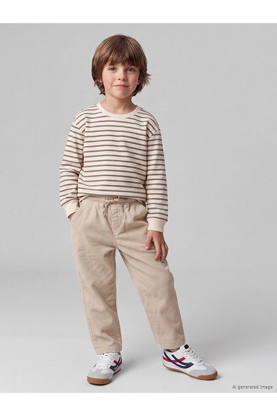 LC Waikiki Lcw Kids Gray Baggy Fit Boys' Velvet Trousers with Nevavm Difference