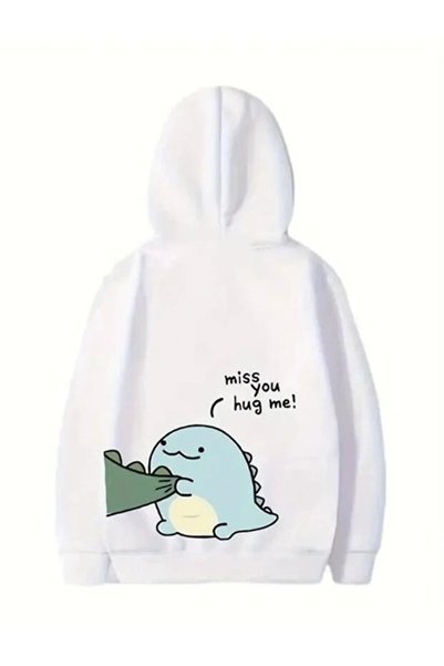 Marche Bien Valentine's Day Printed Oversize Hooded Sweatshirt Hoodie - White