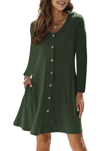 OtherMax Rochie Midi Verde pentru Femei, Evazată, cu Decolteu în V, Casual, M...
