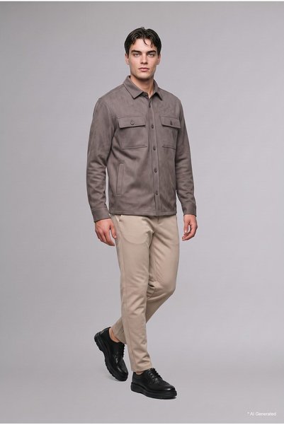 DeFacto Regular Fit Polo-Kragen-Wildlederhemdjacke mit Taschen A5110AX26WN