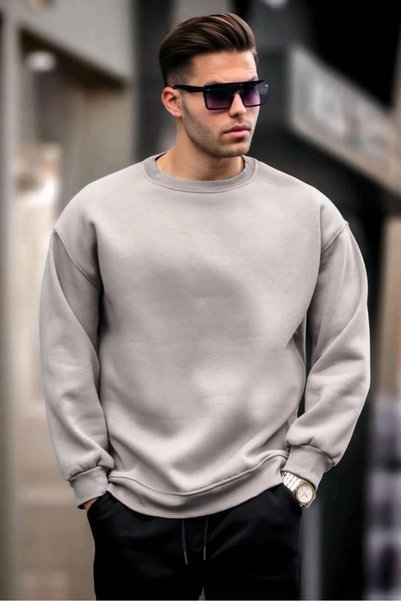 Marche Bien Marchè Bien Men's Plain Crew Neck 3-Thread Sweatshirt - Dyed Gray