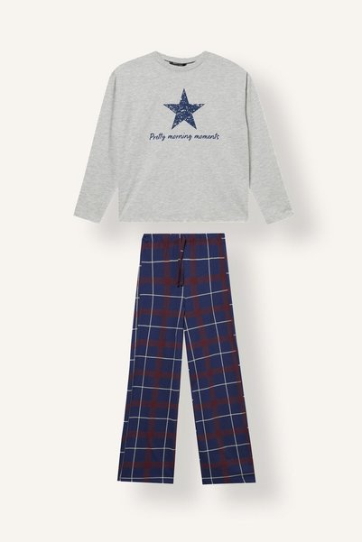 DeFacto Sternbedrucktes kariertes 2-teiliges Pyjama-Set für Mädchen I6091A826WN