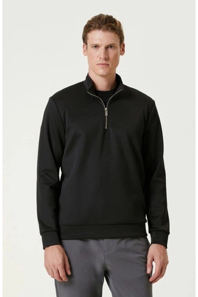 Marche Bien Marchè Bien Men's 3 Thread Cotton Long Sleeve Half Zipper Collare...
