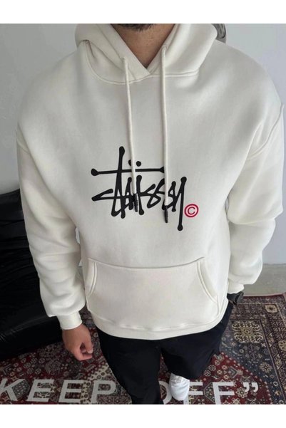 Marche Bien Marchè Bien Men's Three Thread Hooded Printed Sweatshirt - White