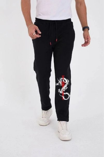Marche Bien Marchè Bien Men's Winter Three-Thread Printed Sweatpants - Black
