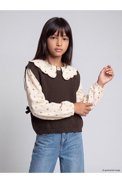 LC Waikiki قميص LCW Kids Brown Floral Standard & Regular للفتيات من NEVAVM