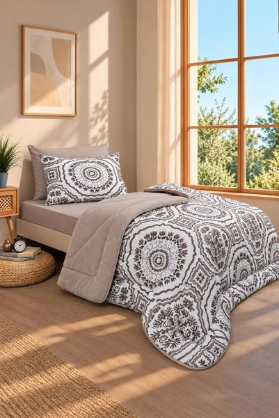 argehome Single Sleeping Set Double-Sided Plush Welsoft Pufidik Sleeping Set (Quilt + Fitted Sheet + 2 Pillowcases)
