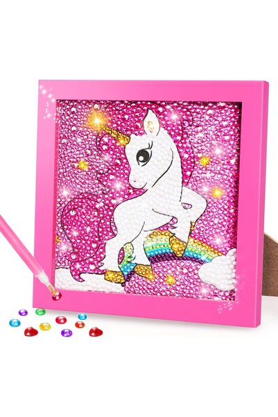 Arabest 5D Diamond Gem Art Kit for Kids with Wooden Frame, 13 Gem Types