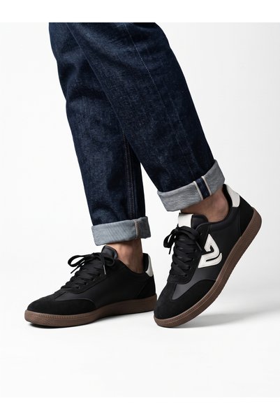 VESCO Men's Retro Low-Top Casual Canvas Sneakers with Suede Trim & Gum Sole