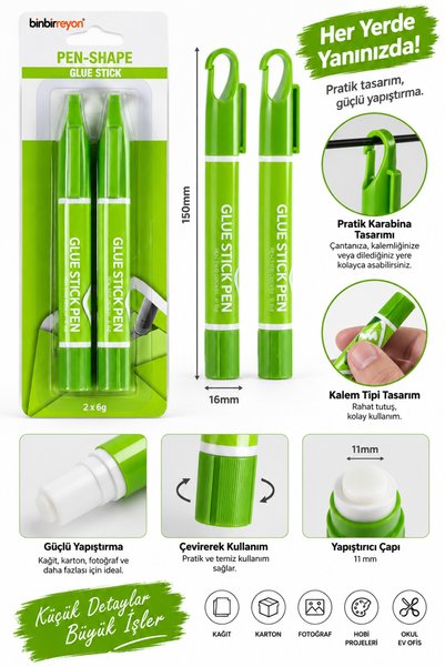 Binbirreyon 2 Adet Kalem Tipi Stick Yapıştırıcı 150mm 2x6gr Askılı Kapaklı VD078