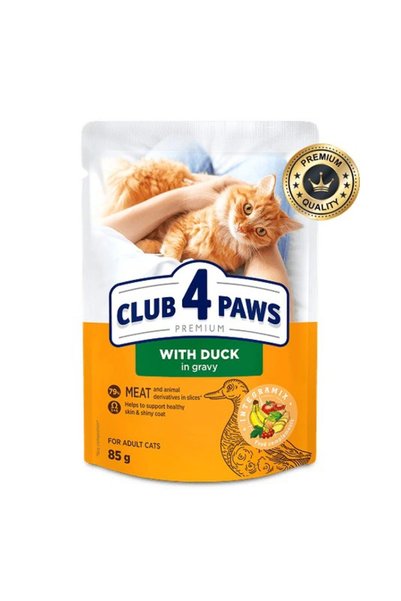 Club4Paws طعام القطط الرطب الفاخر من كلوب 4 باوز مع البط في الصلصة - 85 جرام