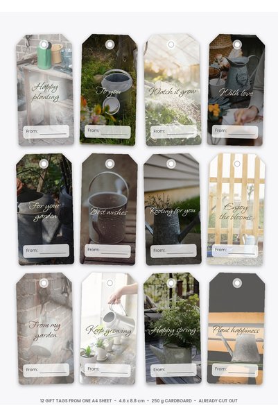 OEM Set 12 Etichete Cadou Gradinar cu Deget Verde, Design Floral, Carton 250g...