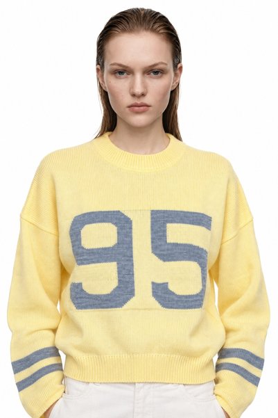 HAKKE Women's 95 Patterned Crew Neck Crop Knit Sweater