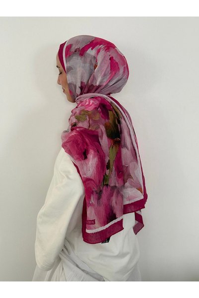 Hepsi Moda Rose Dream Pattern Shawl - Fuchsia