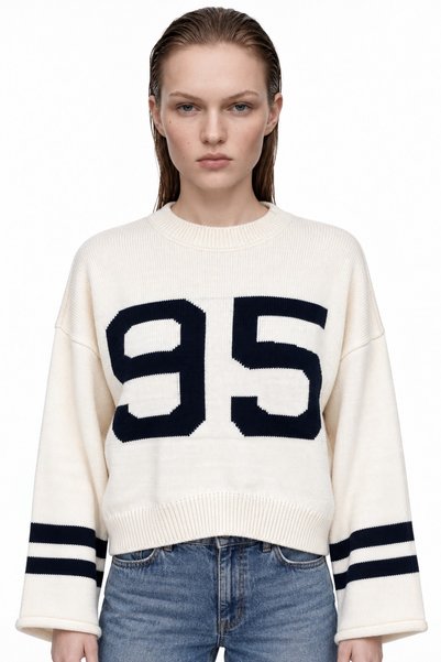 HAKKE Women's 95 Patterned Crew Neck Crop Knit Sweater