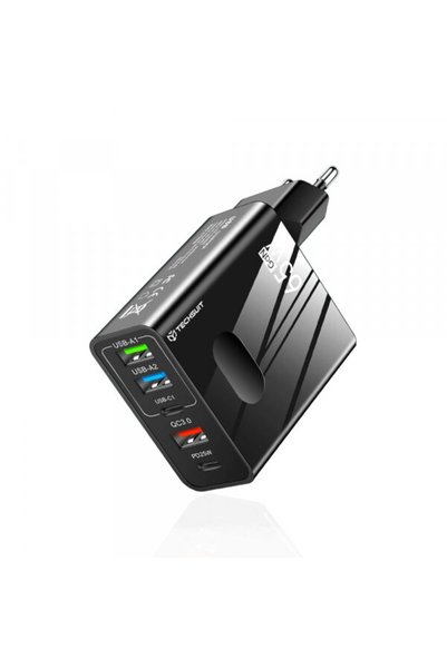 Techsuit CHC1 PentaXPower Mains Charger, 25W, 3A, 3 x USB-A - 2 x USB-C, Black