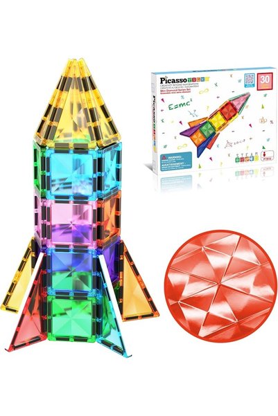 PicassoTiles 30 قطعة من مكعبات البناء المغناطيسية الصغيرة من سلسلة الماس، منا...