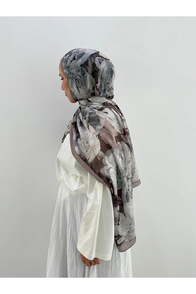Hepsi Moda Peony Flower Pattern Cashmere Shawl - Mink