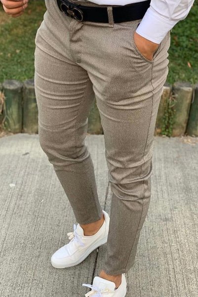 MODAMESTO Men's Beige Chino Pants Slim Fit Narrow Leg