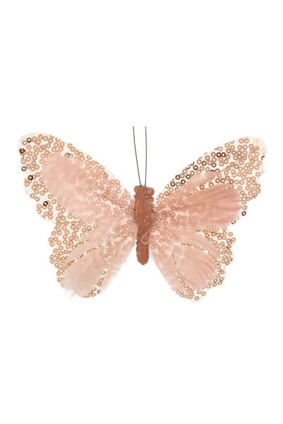 OEM Fluture Decorativ Roz Bej cu Paiete pentru Perdele 15cm – Clips Decorativ...