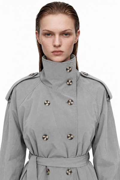 HAKKE Women's Short Trench Coat Double Button Jacket