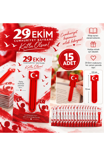 redbuttonkidsstore 🇹🇷 29 Ekim Cumhuriyet Bayramı Ay Yıldızlı Kitap Ayracı – 15 Adet | Öğrenci Hediyeliği