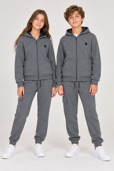 Nazar Kids 60110-26 Unisex Fermuarlı Kapüşonlu Sweatshirt ve Kargo Cepli Eşof...