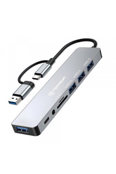 Techsuit Διανομέας USB / USB-C H9 DataBridge, 8 σε 1, 3 x USB 2.0 - 1 x USB 3...