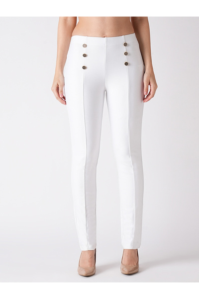 Globus By Styli White High-Waist Jeggings with Button Detail