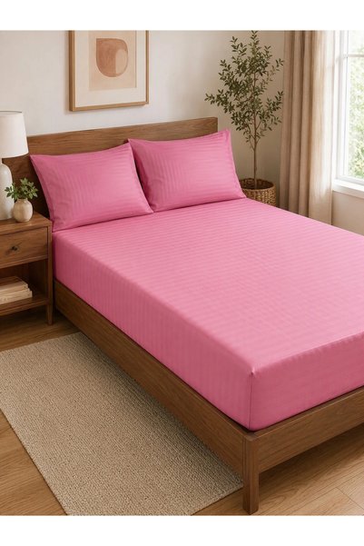 Styli 3-Piece Striped King Fitted Bedsheet Set with 2 Pillow Covers
