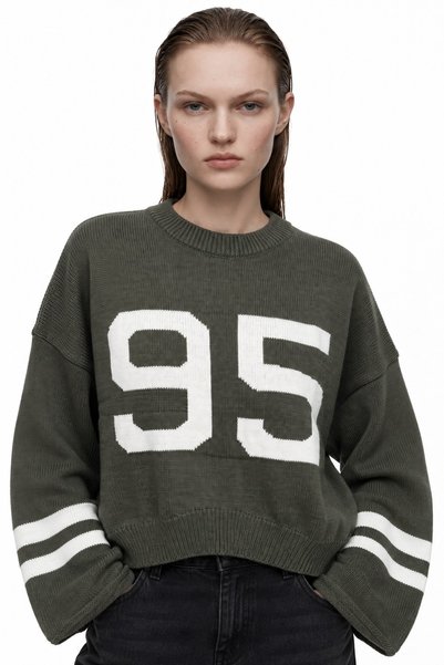 HAKKE Women's 95 Patterned Crew Neck Crop Knit Sweater