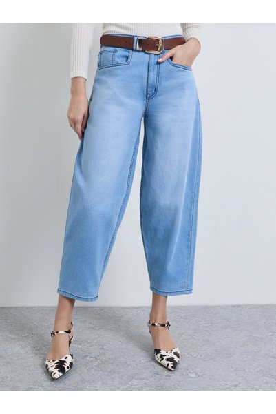 Styli Light Blue High Rise Barrel Jeans