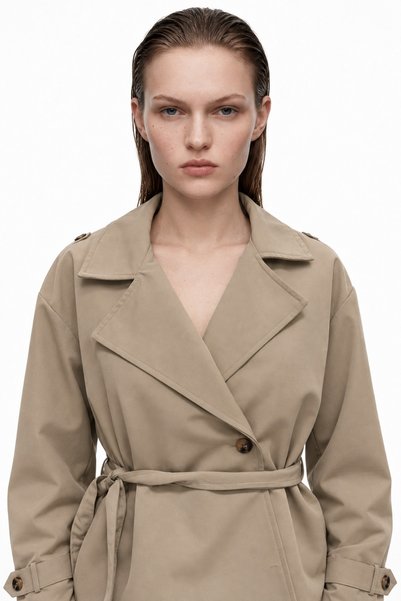 HAKKE Belted short trench coat