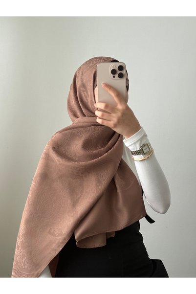 Hepsi Moda شال جاكار بنقش التطريز من ساراي - بني حليبي