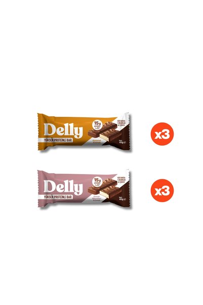 Delly 6 Adet Çikolata Kaplı Yüksek Protein Bar Deneme Paketi 40g (Karamel & O...