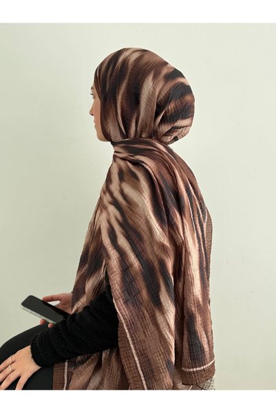 Hepsi Moda Retro Wave Pattern Muslin Shawl - Brown & Beige
