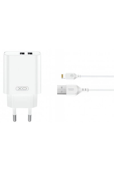 XO Design Incarcator Retea Cu Cablu Lightning CE34, 12W, 2.4A, 2 x USB-A, Alb
