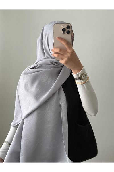 Hepsi Moda Saray Embroidery Pattern Jacquard Shawl - Light Gray