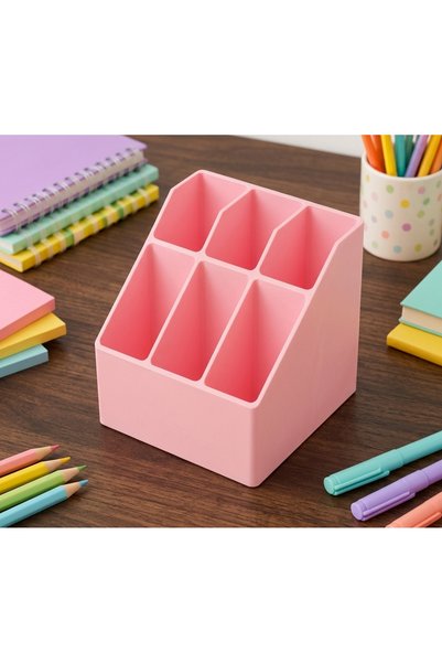 Rapithwin 6 Bölmeli Mini Boy Pembe Masaüstü Kalemlik ve Kırtasiye Organizeri – 3D ürünüdür