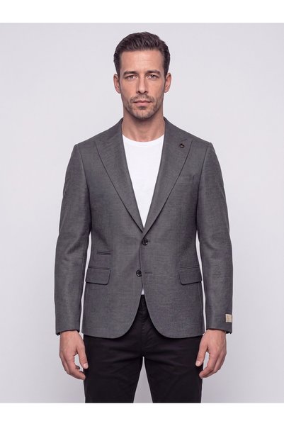 White Stone Gri Slim Fit Sivri Yaka 6 Drop Erkek Günlük Ceket