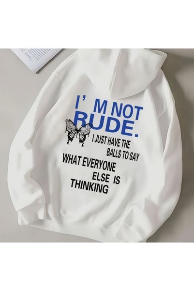 Vordevia I'M Not Rude Printed Cotton 3 Thread Threaded Oversize Sweatshirt